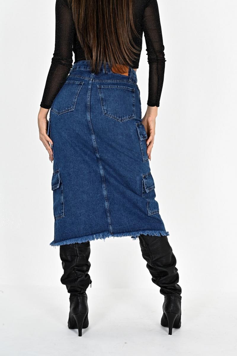 DIWAY POLLERA CARGO JEANS LARGO C/ABERTURA V EN MEDIO