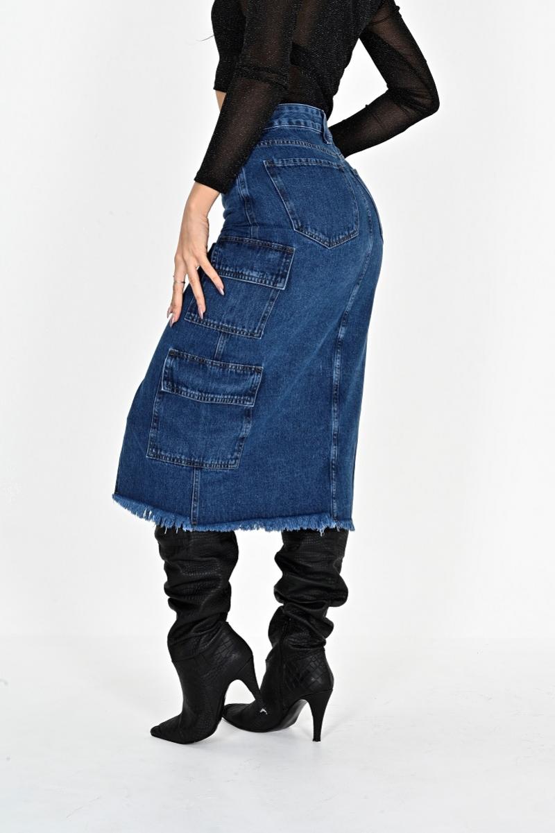 DIWAY POLLERA CARGO JEANS LARGO C/ABERTURA V EN MEDIO