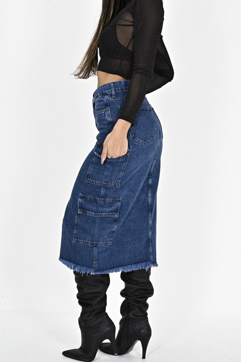 DIWAY POLLERA CARGO JEANS LARGO C/ABERTURA V EN MEDIO