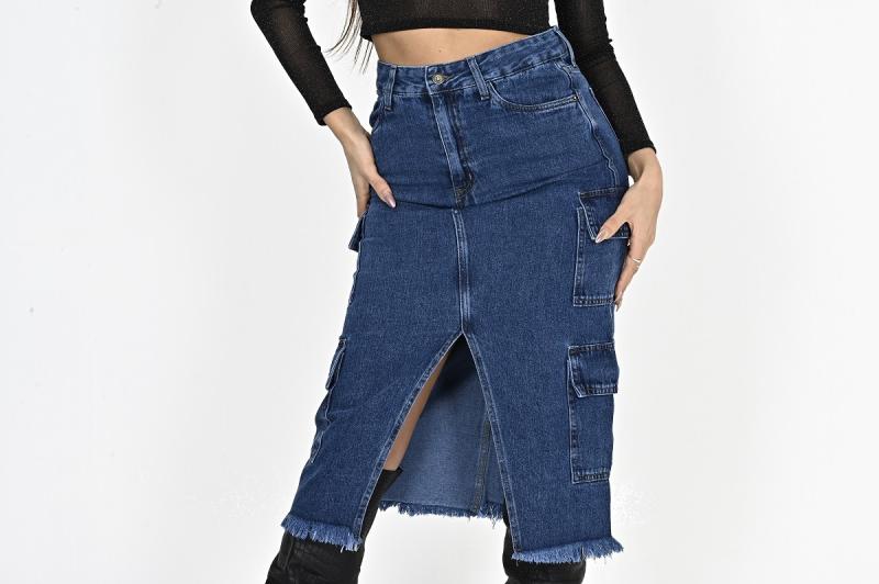 DIWAY POLLERA CARGO JEANS LARGO C/ABERTURA V EN MEDIO