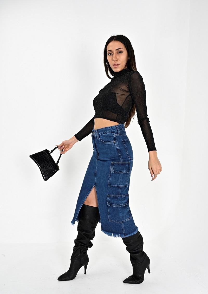 DIWAY POLLERA CARGO JEANS LARGO C/ABERTURA V EN MEDIO