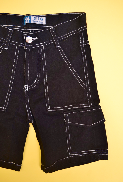 ALEXIS BERMUDA JEANS CARGO BLACK C/COST. BLANCA V25