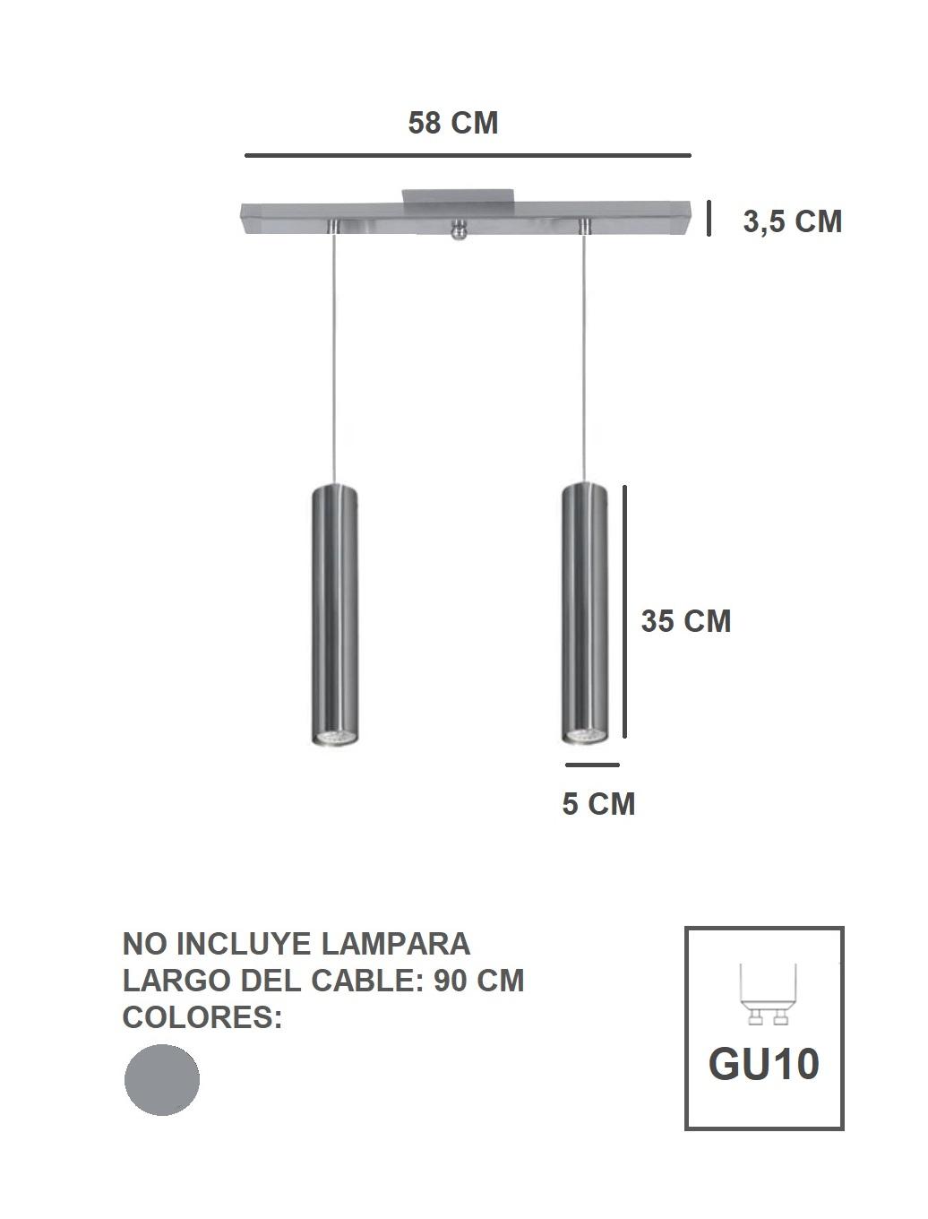 Base con 2 Colgante Tubo 35 cm Acero Para Dicroica LED