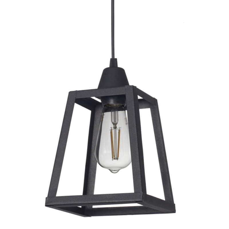 Colgante Cubo Trapecio Negro Para LED E27