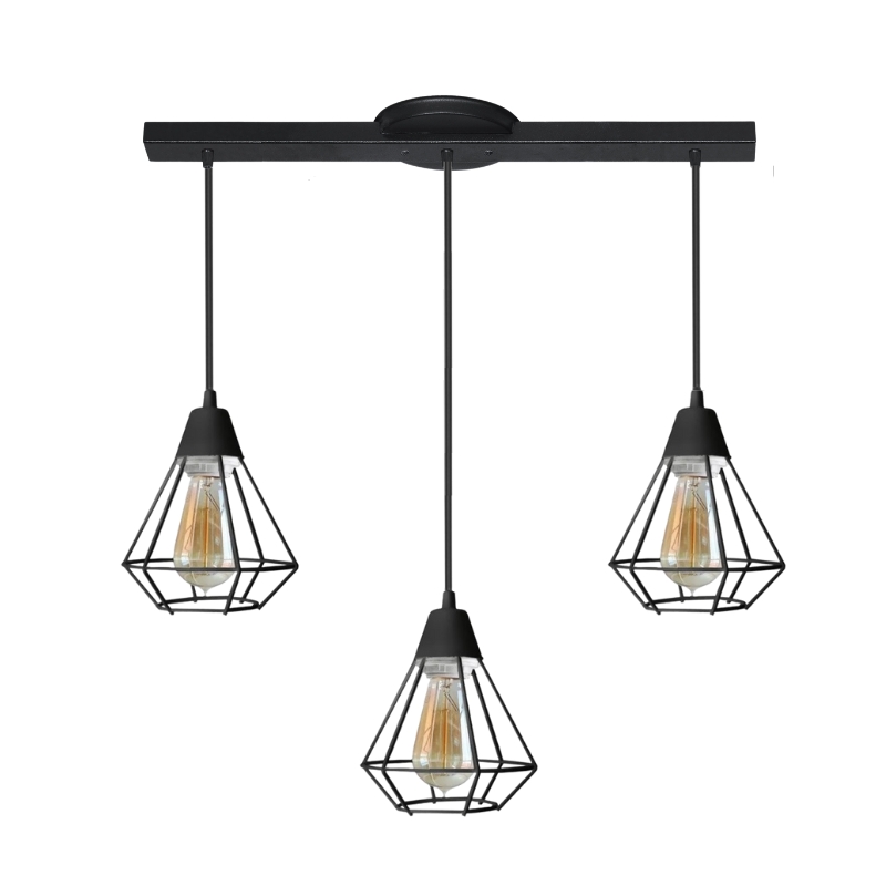 Base con 3 Colgante "Jaula" Blanco o Negro Ideal Vintage LED