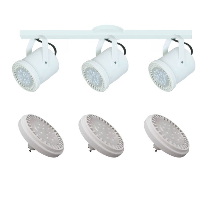 Base Riel 3 Spot Tacho Blanco / Negro AR111 LED 11w