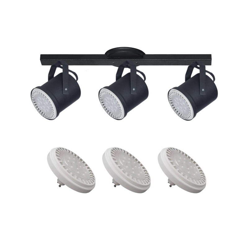 Base Riel 3 Spot Tacho Blanco / Negro AR111 LED 11w