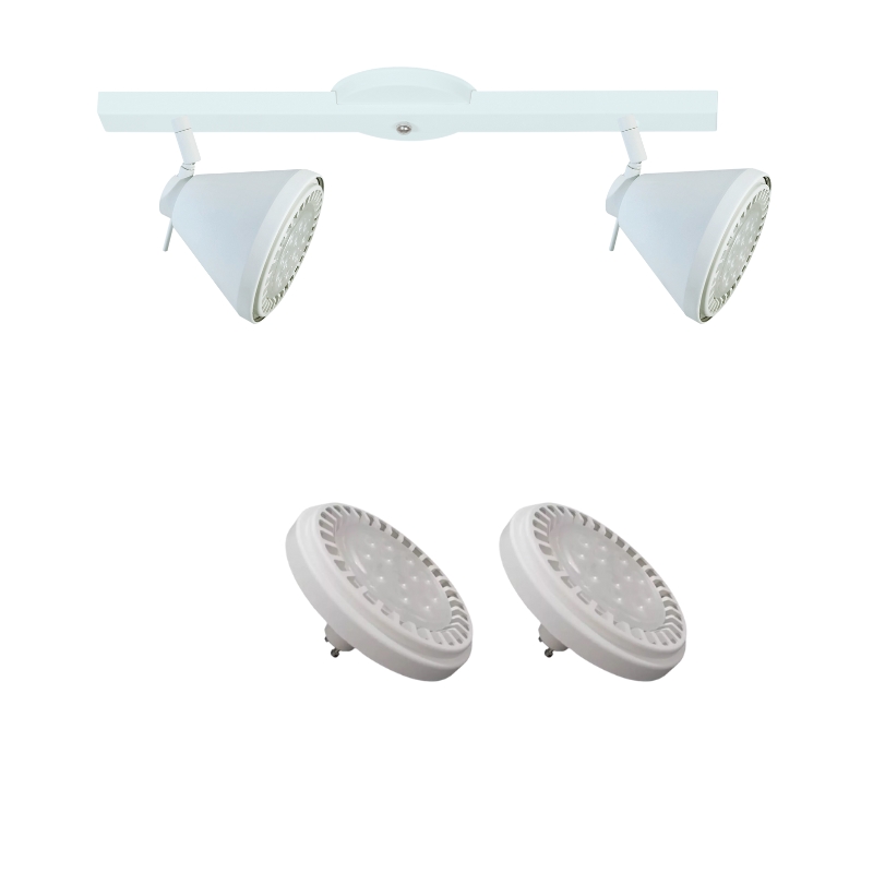 Base Riel 2 Spot Conico Blanco / Negro AR111 LED 11w
