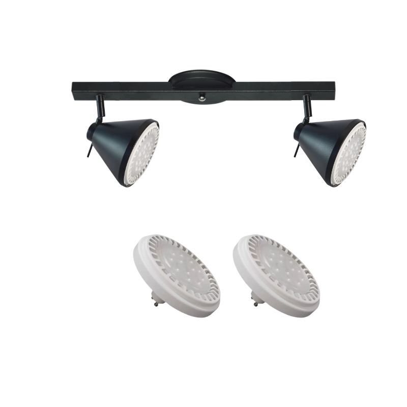 Base Riel 2 Spot Conico Blanco / Negro AR111 LED 11w