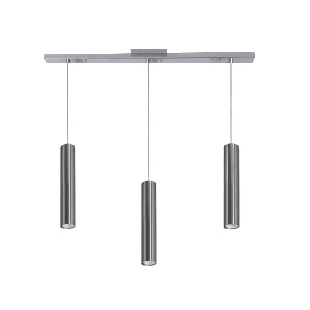 Base con 3 Colgante Tubo 35 cm Acero Dicroica LED