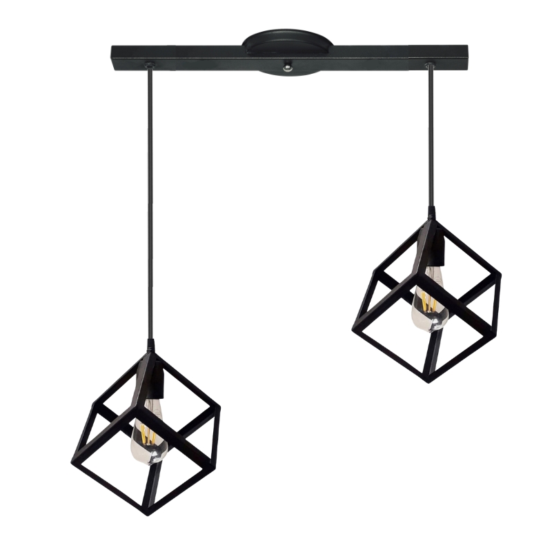 Base con 2 Colgante Cubo Blanco Negro Para LED E27