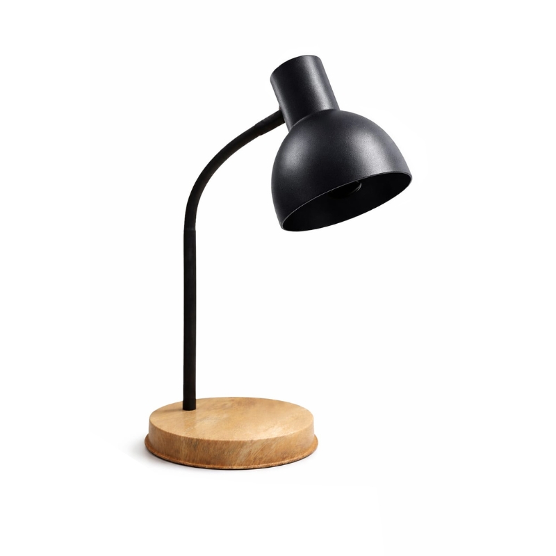 Lampara Velador Flexible Base Simil Madera Para LED E27