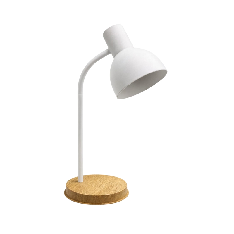 Lampara Velador Flexible Base Simil Madera Para LED E27
