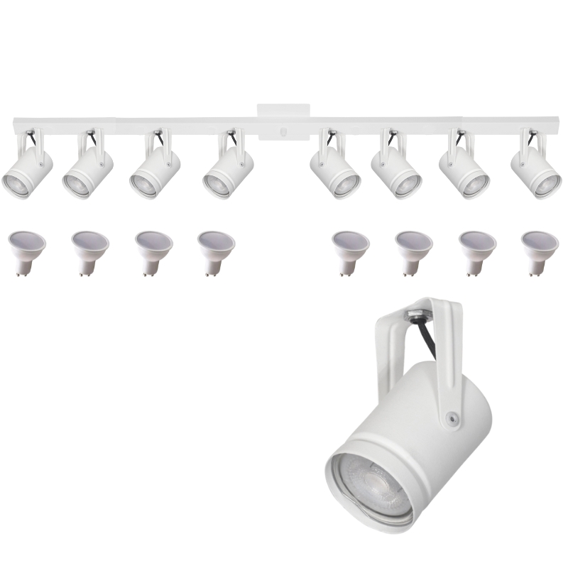 Aplique Barral 1,7 Mts 8 Spot Rectos Negro Dicroica Led 7w