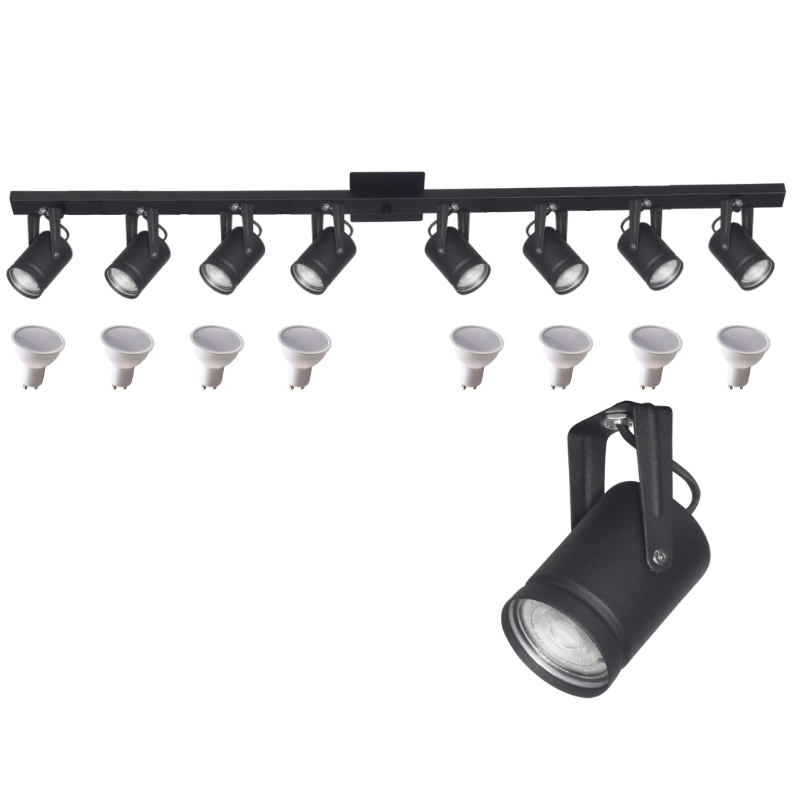 Aplique Barral 1,7 Mts 8 Spot Rectos Negro Dicroica Led 7w