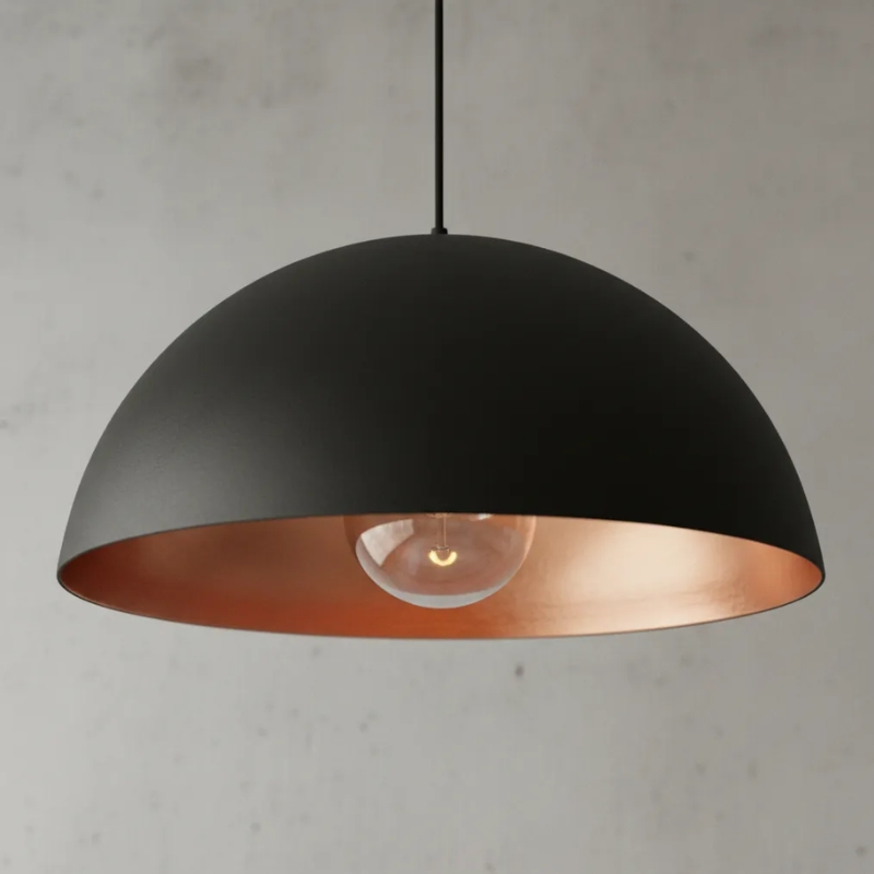 Lampara Colgante Campana Ferrolux 40 Cm Color Negro Y Cobre