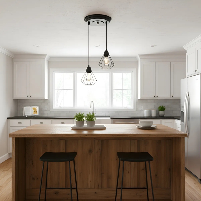 Base Redonda con 2 Colgante "Jaula" Blanco o Negro