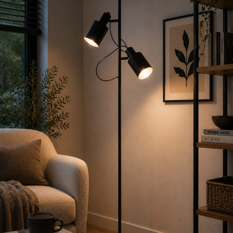 Lampara De Pie Moderna "Duplex" 2 Luces E27