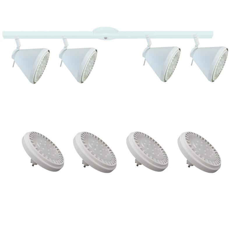 Base Riel 4 Spot Conico Blanco / Negro AR111 LED 11w