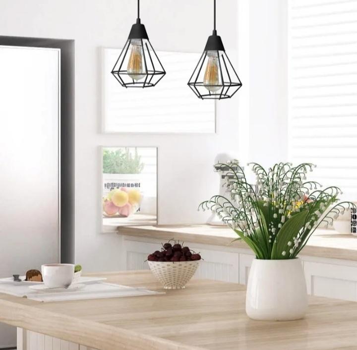 Lampara Colgante Jaula Blanca o Negra Apta Vintage LED