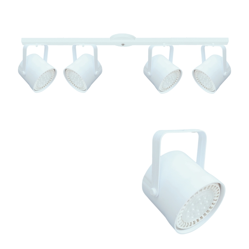 Base Riel 4 Spot Tacho PVC  Blanco / Negro AR111 LED 11w