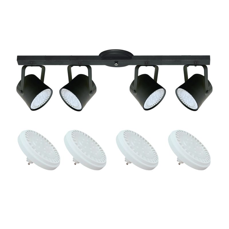 Base Riel 4 Spot Tacho PVC  Blanco / Negro AR111 LED 11w