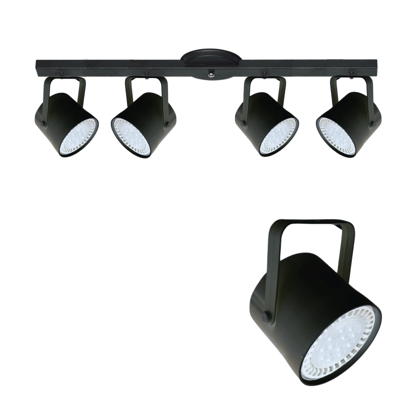 Base Riel 4 Spot Tacho PVC  Blanco / Negro AR111 LED 11w