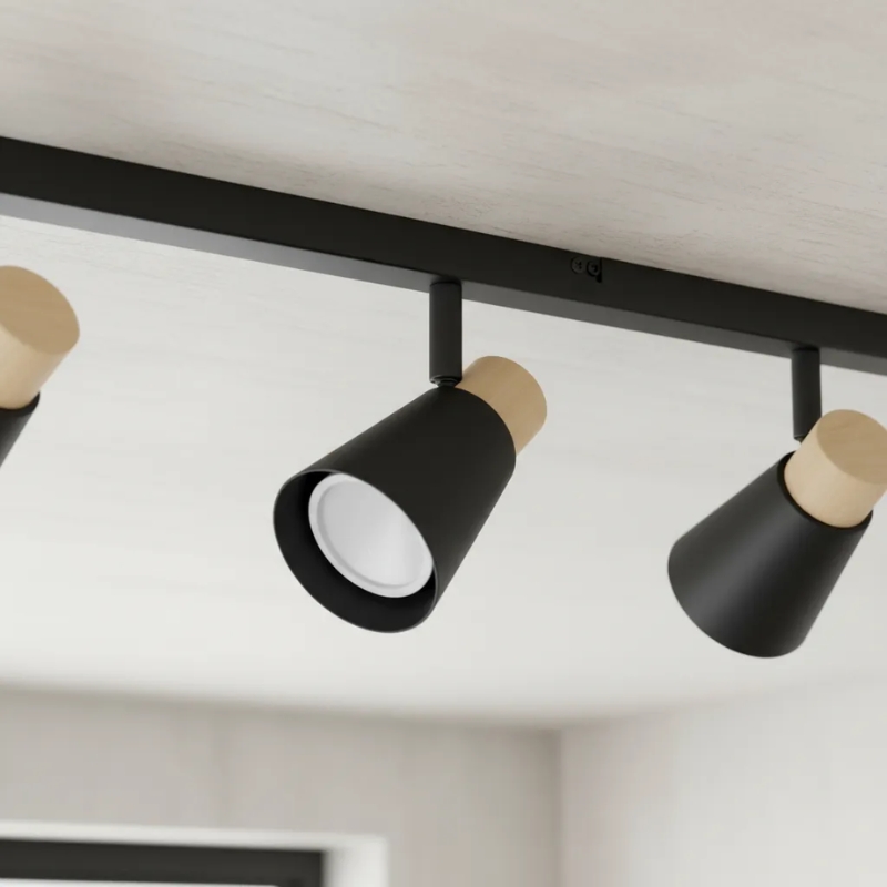 Aplique Slim 4 Luces Techo Con Madera Nordico Led 7w 220v