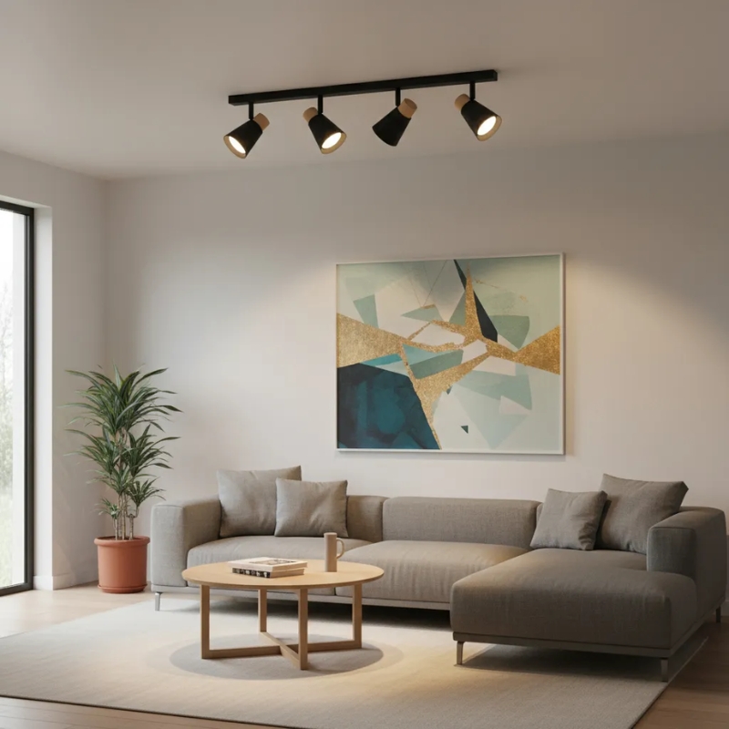 Aplique Slim 4 Luces Techo Con Madera Nordico Led 7w 220v