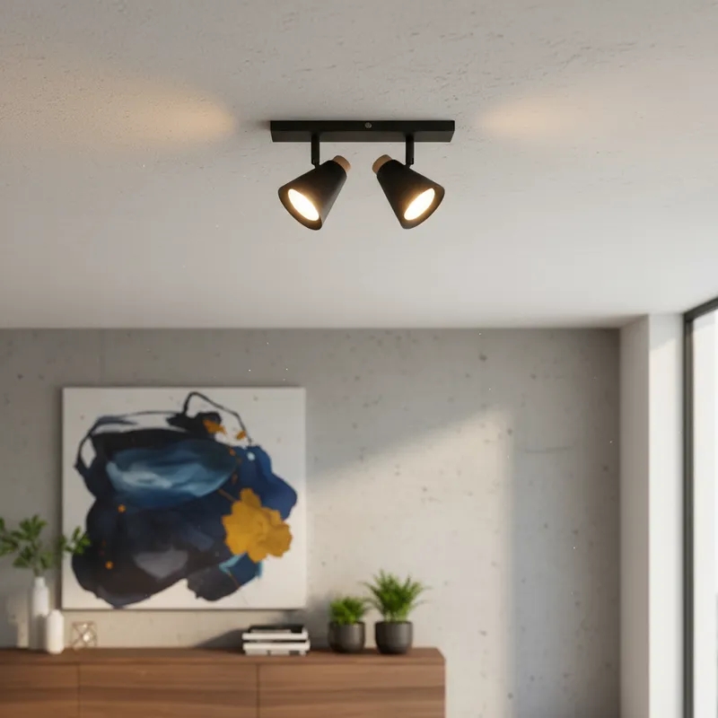 Aplique 2 Luces Con Madera Nordico Dicroica LED GU10