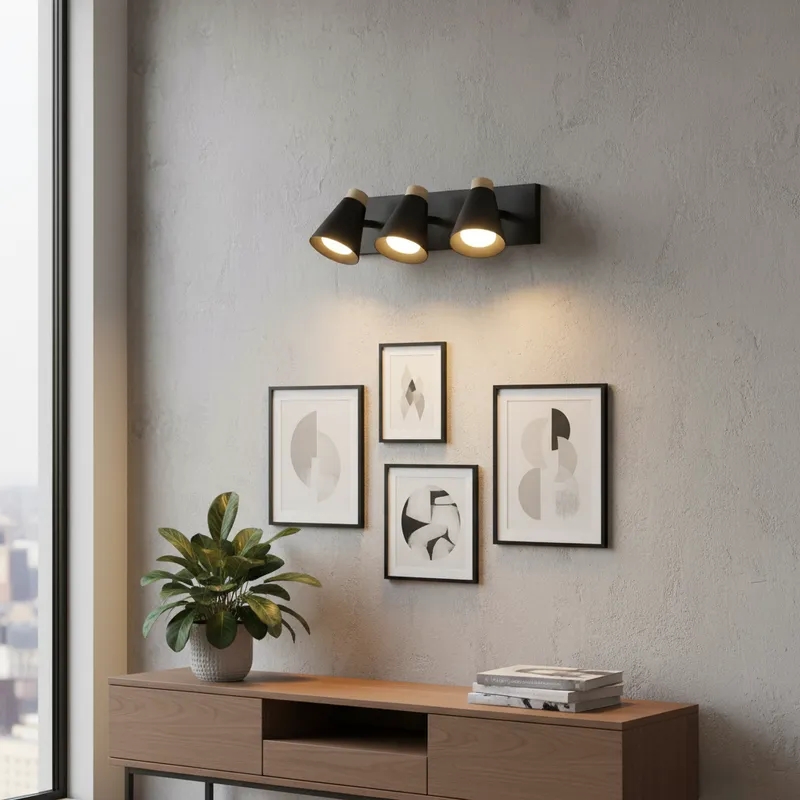 Aplique 3 Luces Con Madera Nordico Dicroica LED GU10