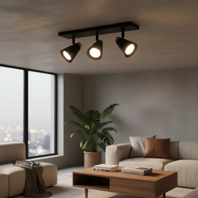 Aplique 3 Luces Con Madera Nordico Dicroica LED GU10