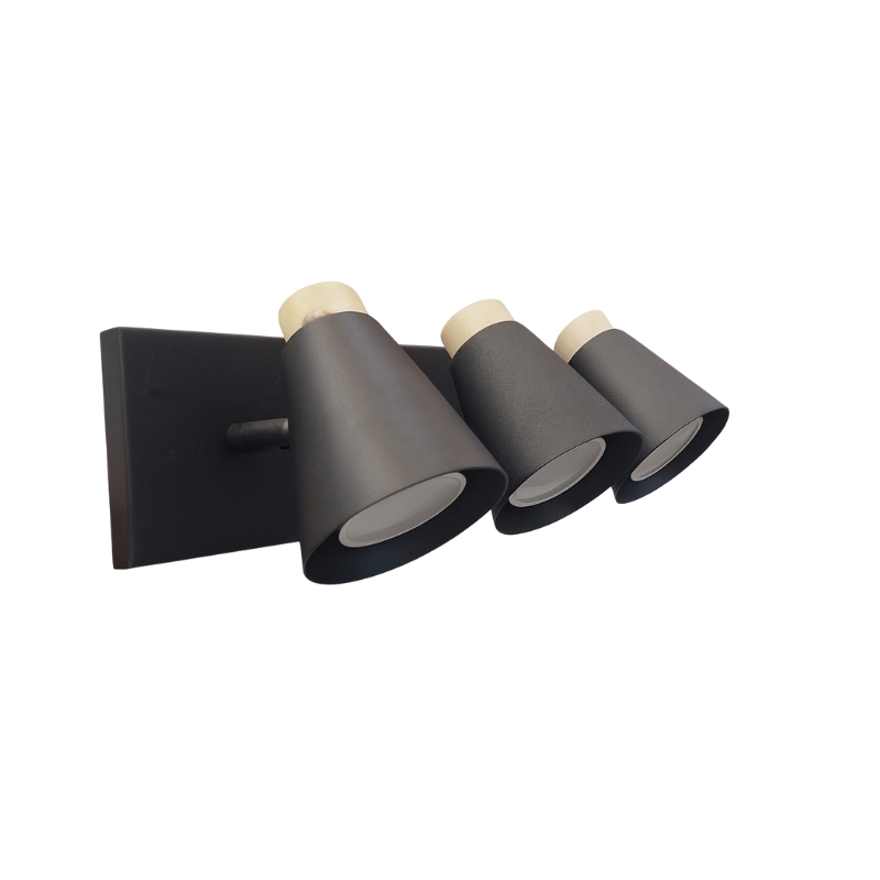 Aplique 3 Luces Con Madera Nordico Dicroica LED GU10