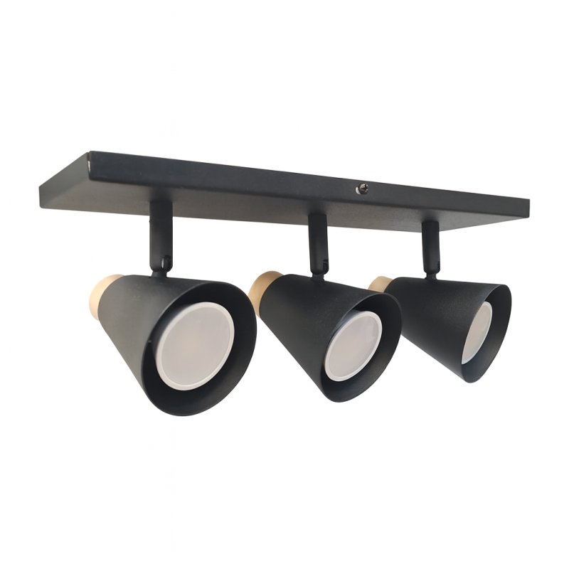 Aplique 3 Luces Con Madera Nordico Dicroica LED GU10