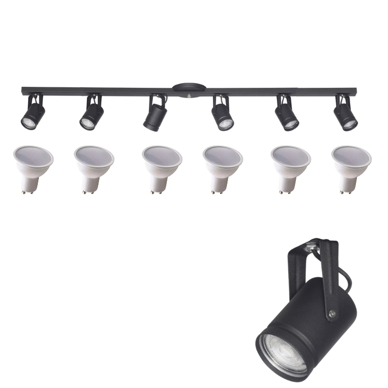 Aplique Barral 6 Spot Rectos Blanco Negro Dicroica Led 7w