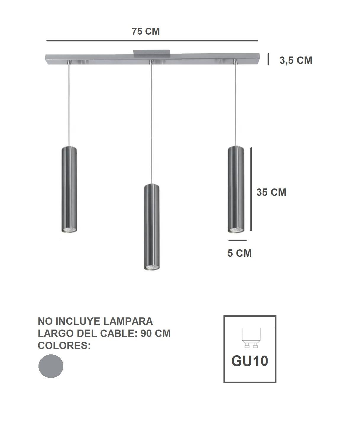 Base con 3 Colgante Tubo 35 cm Acero Dicroica LED