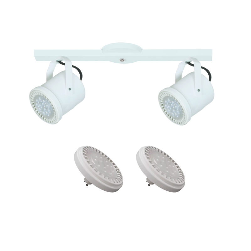 Base Riel 2 Spot Tacho Blanco / Negro AR111 LED 11w
