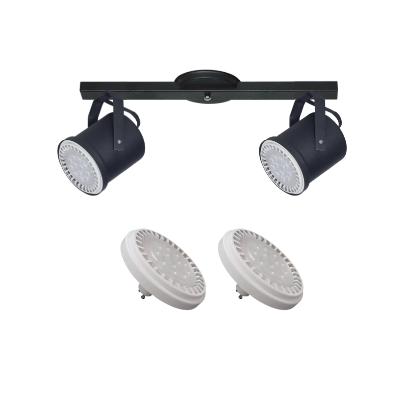 Base Riel 2 Spot Tacho Blanco / Negro AR111 LED 11w