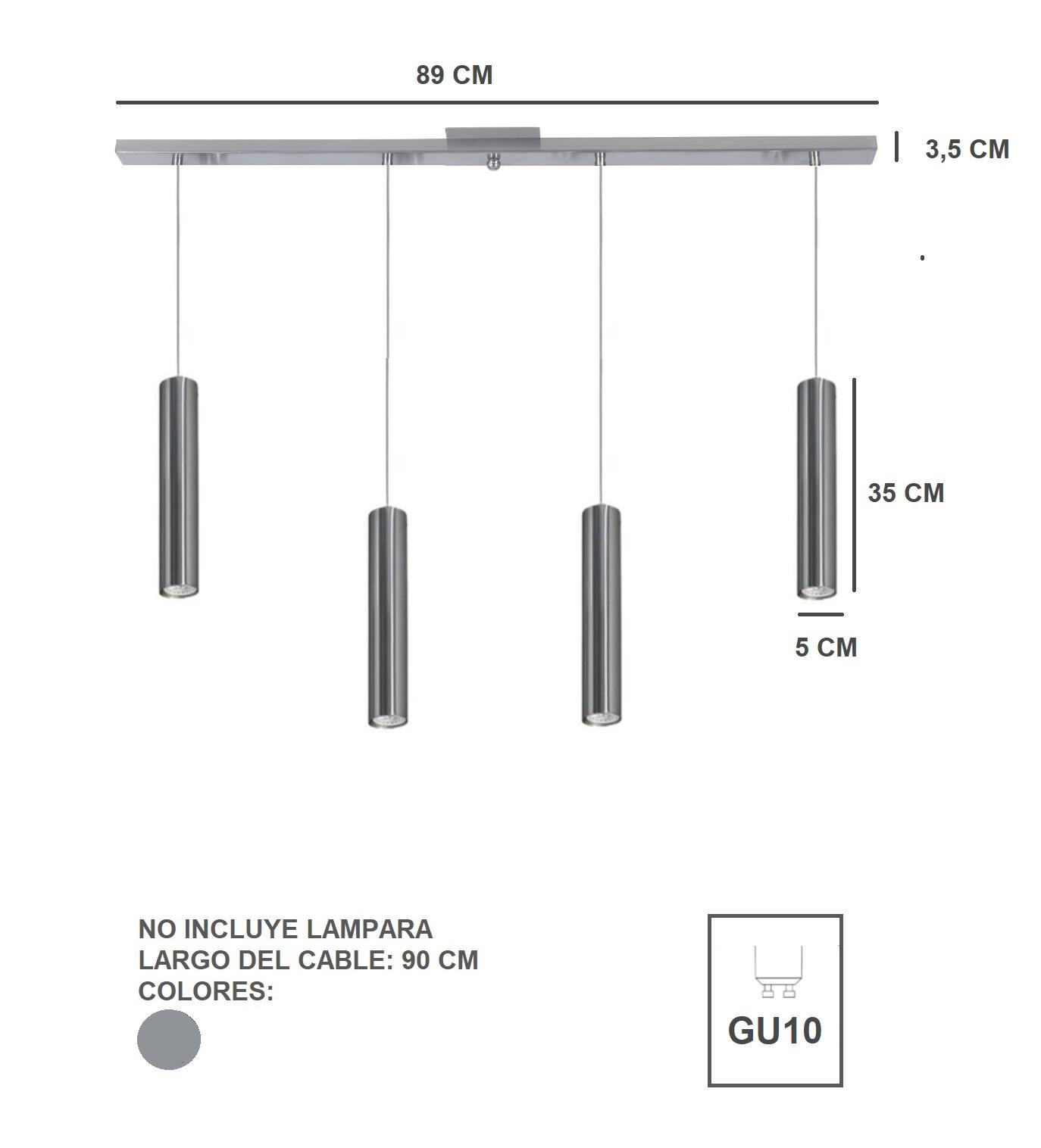 Base con 4 Colgante Tubo Acero 35 cm Dicroica LED