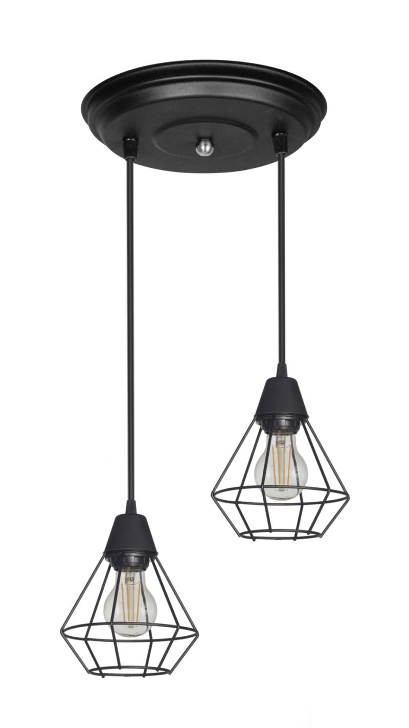 Base Redonda con 2 Colgante "Jaula" Blanco o Negro