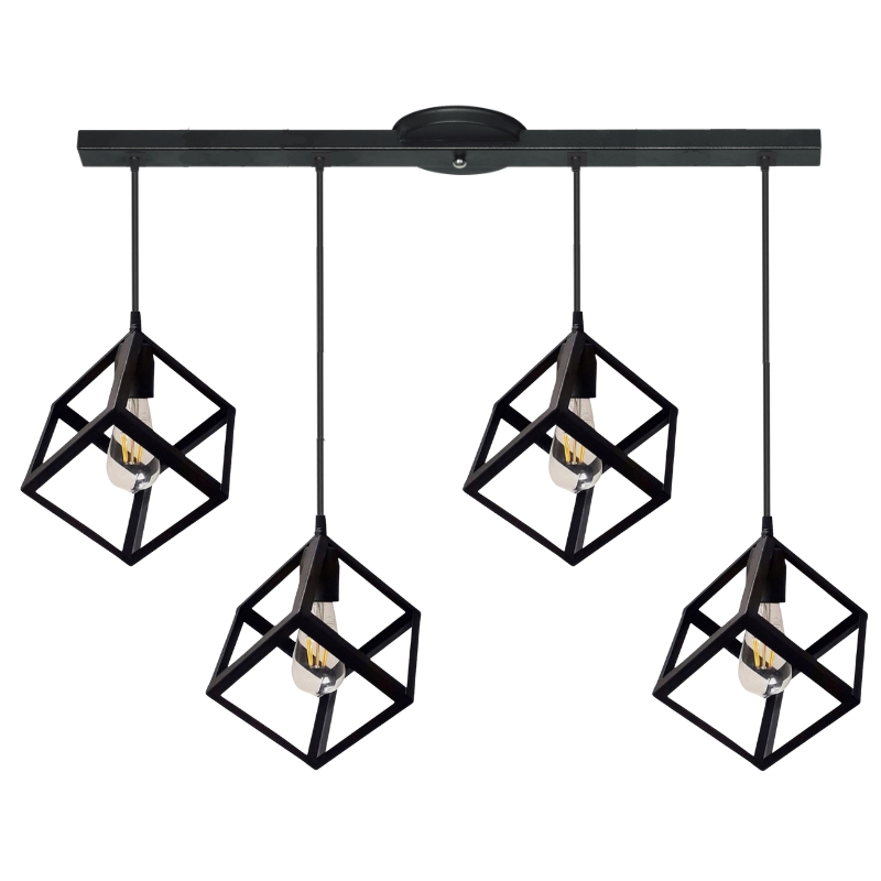 Base con 4 Colgante Cubo Blanco Negro Para LED E27.