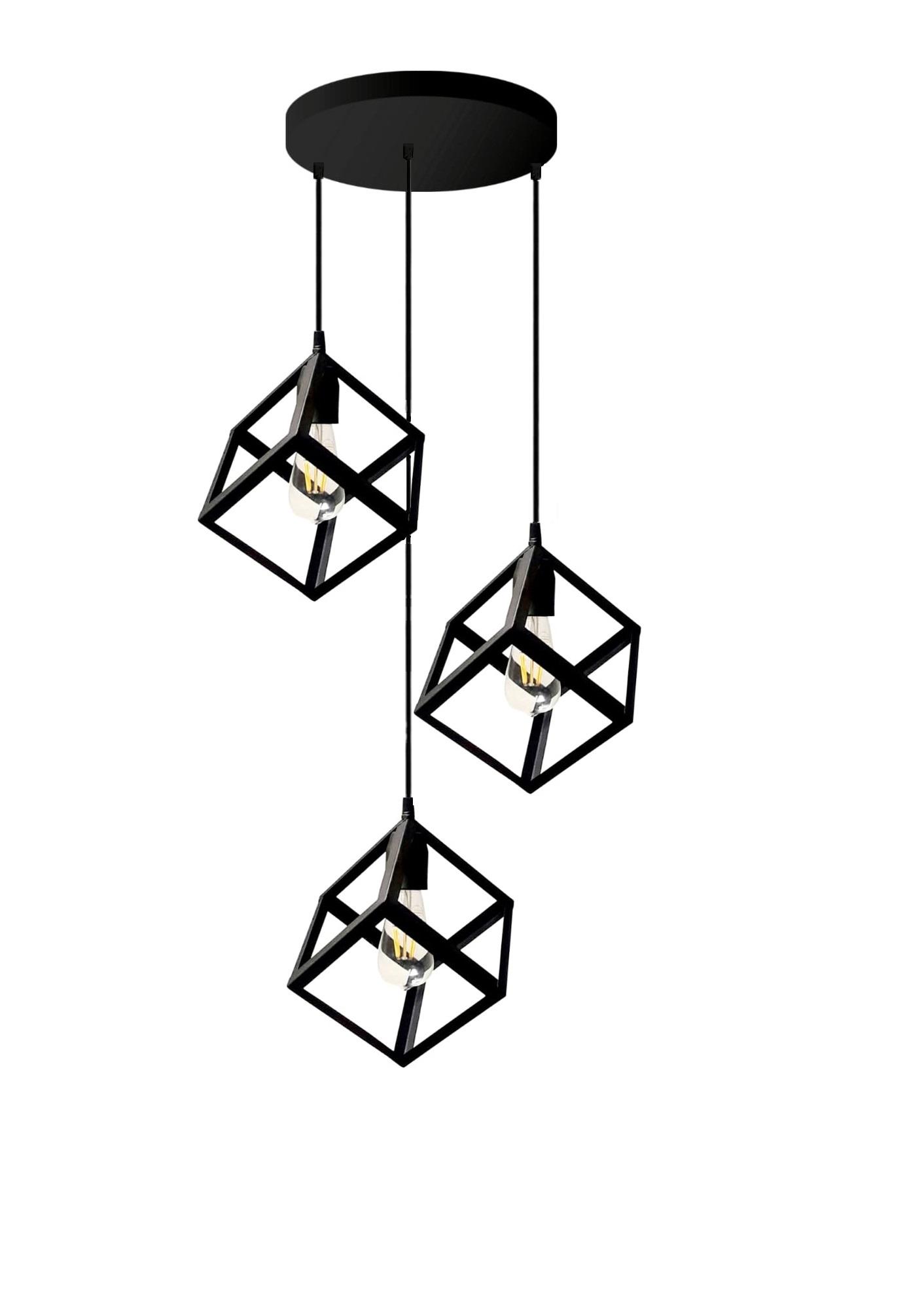 Base Redonda Con 3 Colgante Cubo Para LED E27