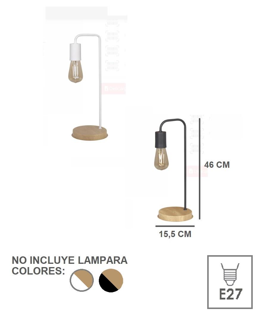 Lampara Velador Escritorio Blanco Negro Imola Con Base Simil Madera