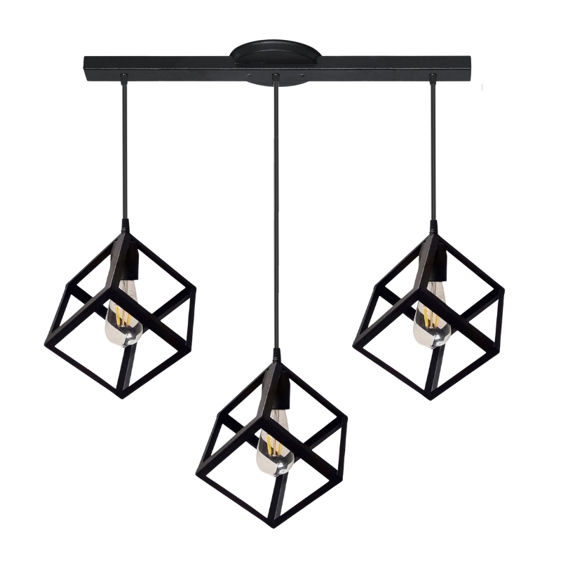 Base con 3 Colgante Cubo Blanco Negro Para LED E27.