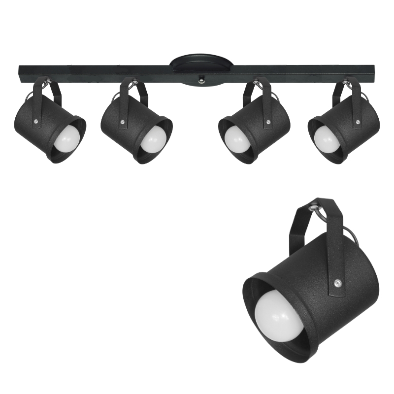 Base Riel 4 Spots Direccionables Para Lampara Led Rosca E27