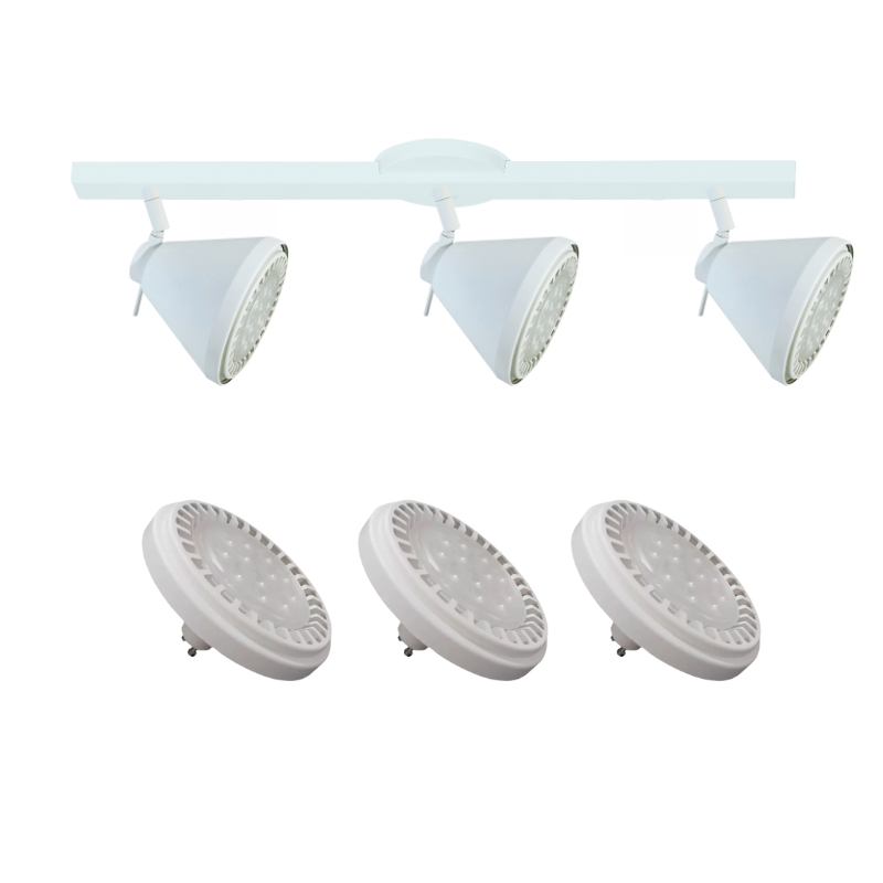 Base Riel 3 Spot Conico Blanco / Negro AR111 LED 11w