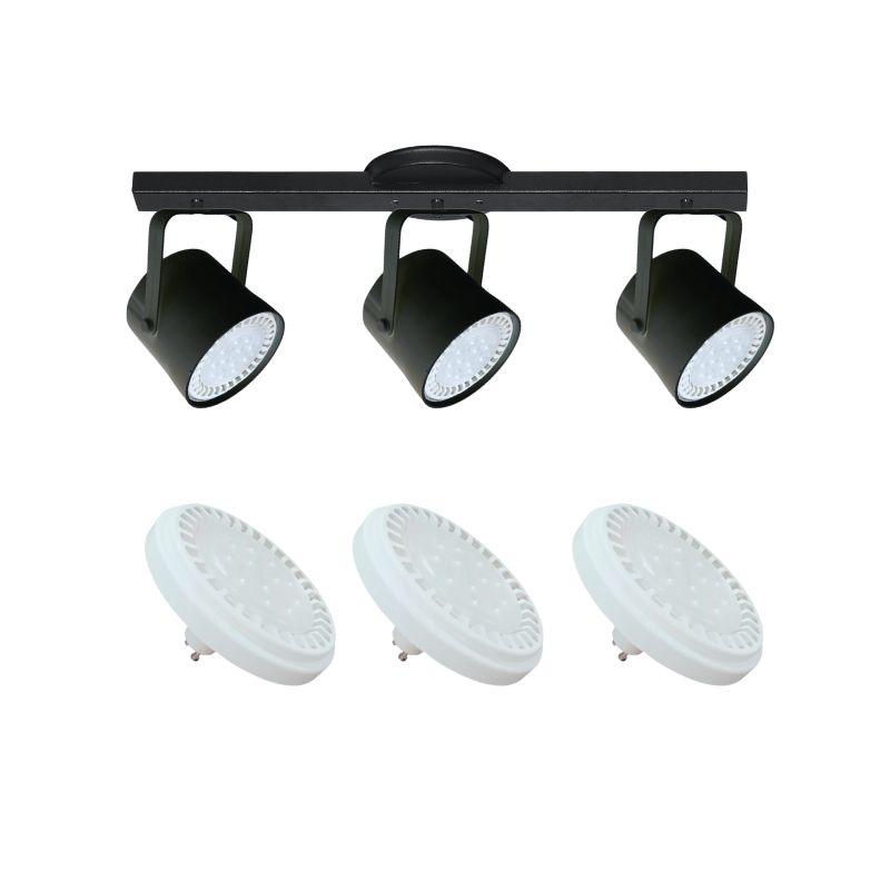 Base Riel 3 Spot Tacho PVC  Blanco / Negro AR111 LED 11w