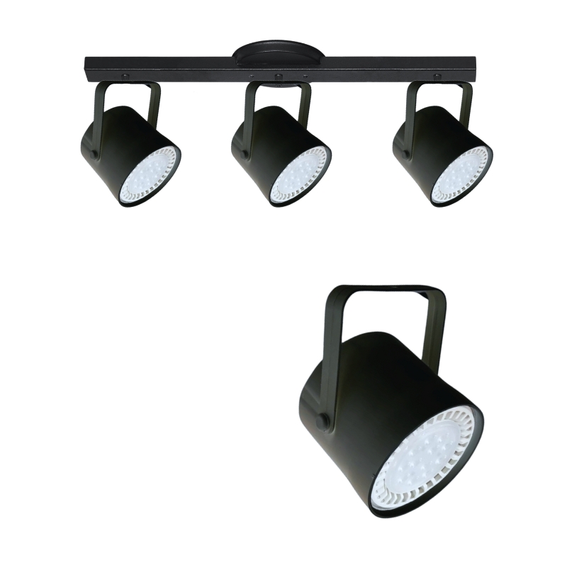 Base Riel 3 Spot Tacho PVC  Blanco / Negro AR111 LED 11w