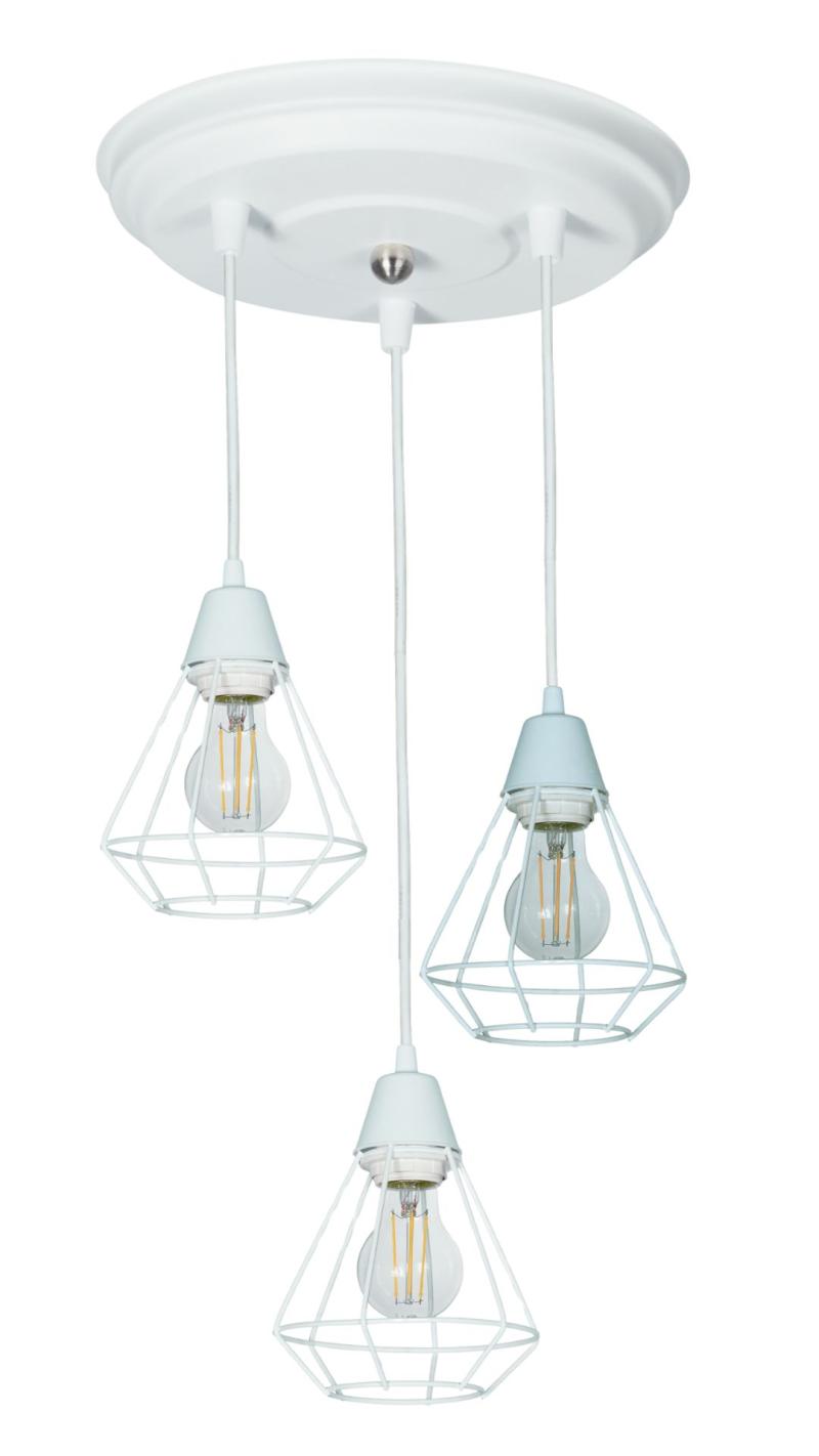 Base Redonda con 3 Colgante "Jaula" Blanco o Negro