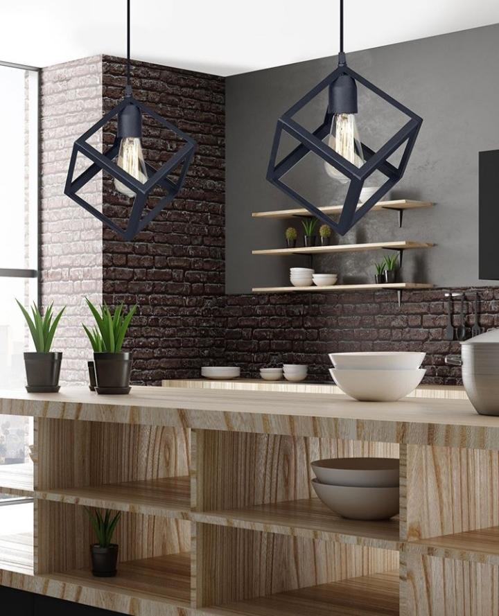 Colgante Cubo Blanco Negro Para LED E27